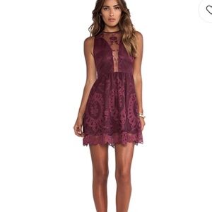 NEW w/tags For Love & Lemons Lace Lulu wine dark red Coachella dress